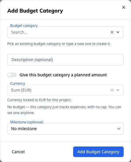 A budget category, with the switch that gives it a planned amount