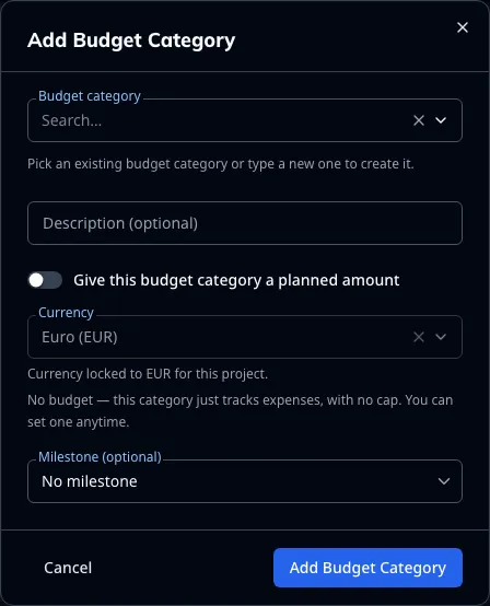A budget category, with the switch that gives it a planned amount