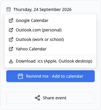 The Add to calendar menu on an event page