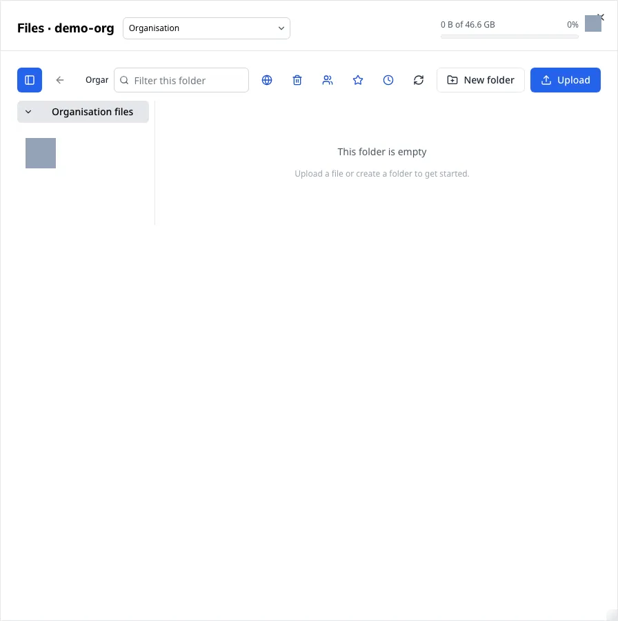 The organisation's file library, opened from the header