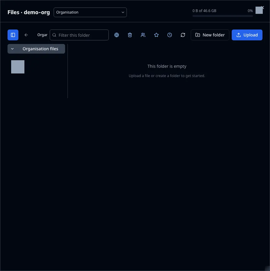The organisation's file library, opened from the header