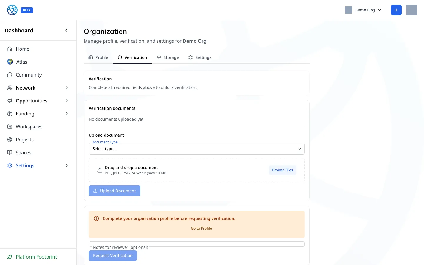 Requesting verification — documents, types and notes for the reviewer