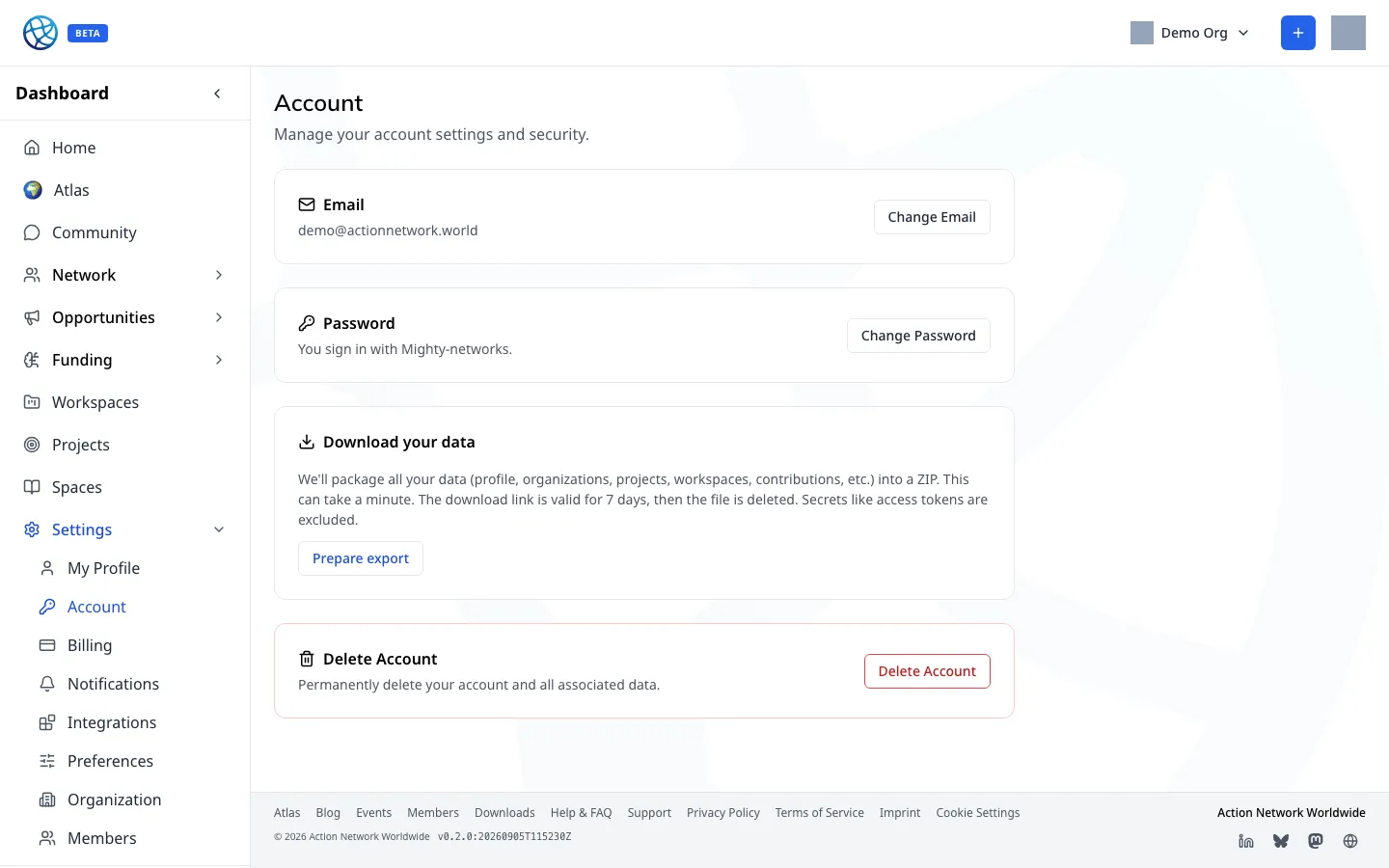 Exporting your data, and deleting the account