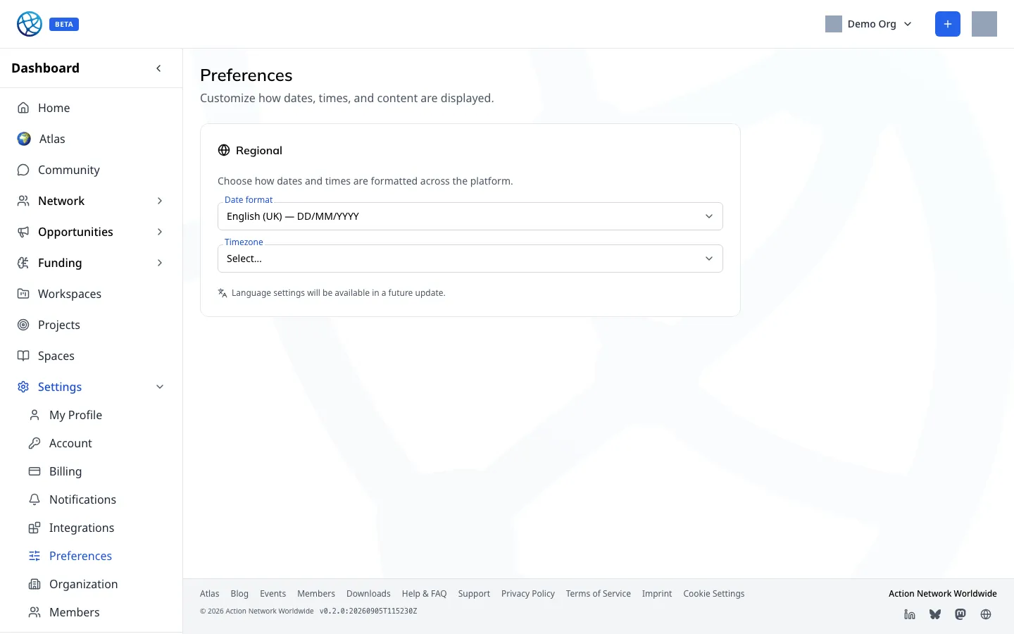 Regional formatting — the date format every deadline is rendered through