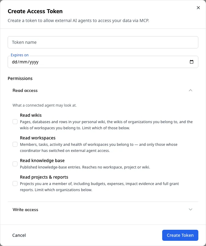 Creating a token — scopes, and narrowing what it can reach